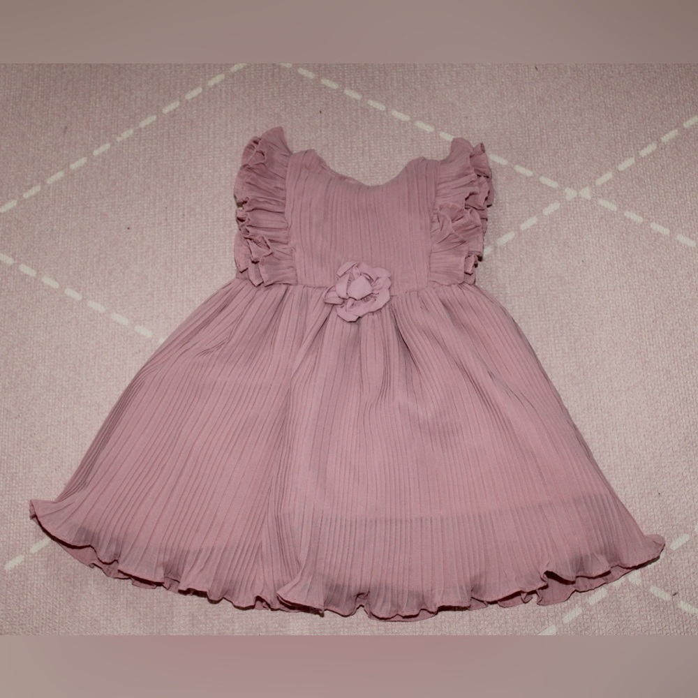 Pippa & Julie Flutter Sleeve Pleat Chiffon Toddler Girl Dress 18m Rose Summer - Picture 2 of 7